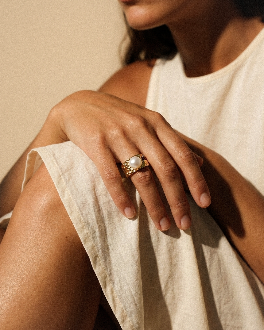 Golden Tide Pearl Ring