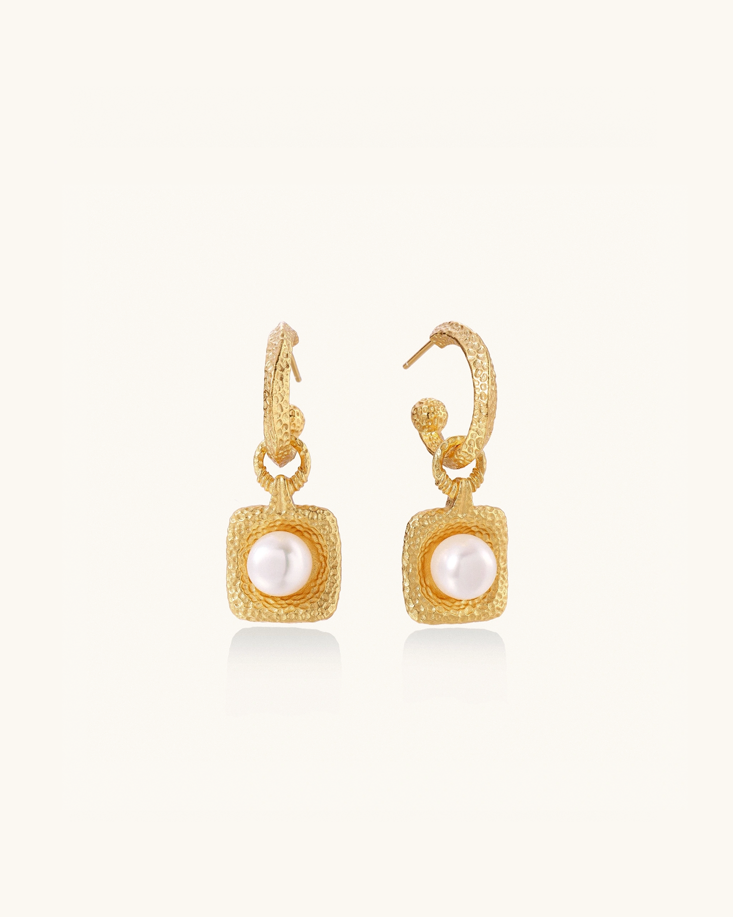 Golden Pearl Drop Hoops