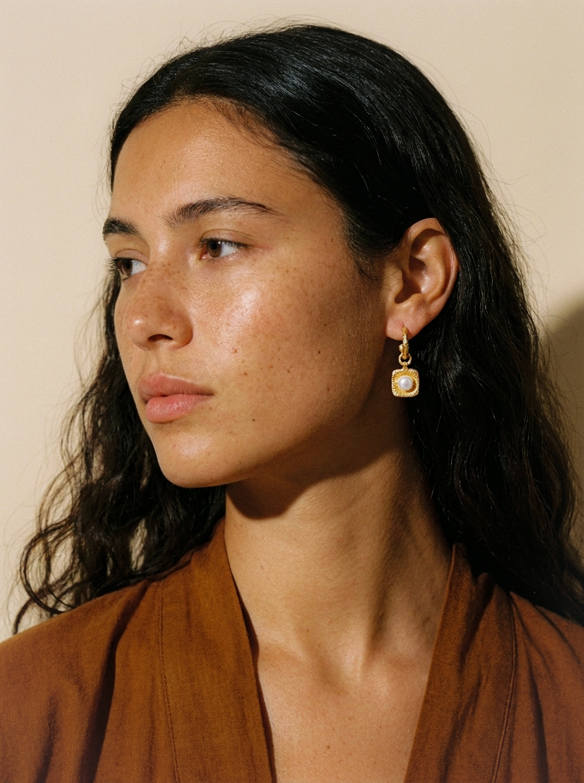 Golden Pearl Drop Hoops