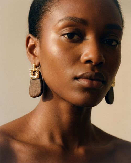 Ornate Wood Drop Earrings